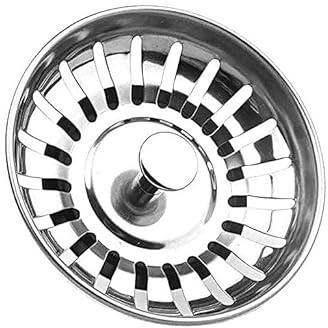 Stainless Steel Kitchen Sink Basket Strainer Stopper Combo Basket Replacement for Standard Drains Stainless Steel Body with Rubber Stopper