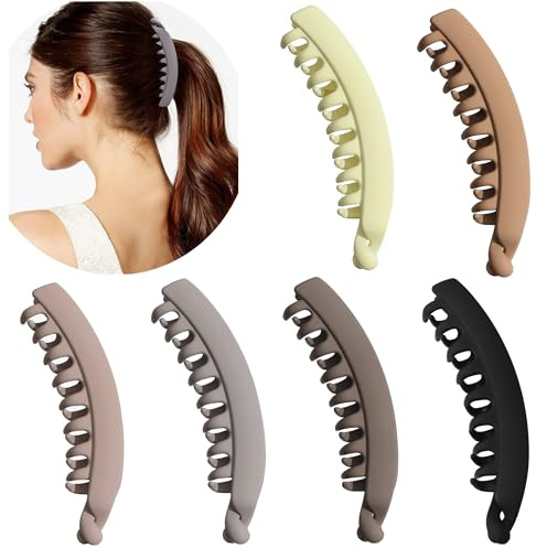 6 Stück Große Bananenspangen Bunten Bananen Haarspange für dickes Haar,Rutschfeste Pferdeschwanz Halter Clip für Damen und Mädchen