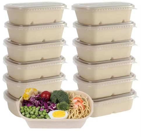 Xshelley 30pcs Takeaway Food Containers with Lids, 33 oz Rectangular Paper Bowls for Fruits, Vegetables, Salads, Biodegradable Environmentally Friendly Food Containers