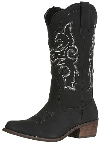 J's.o.l.e Stivali da cowboy da donna, in pelle, metà largo, per equitazione, stile western, per matrimoni, Nero , 37 EU