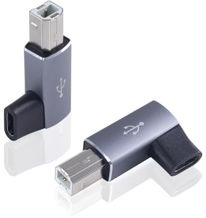 Danfetsoy USB C Female to USB B Male 90 Degree Adapter, Type C Female to Type B 90 Degree Adapter Suitable for Printer, Electric Piano, Laptops, etc (2pack, Grey)