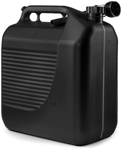 30L Benzinkanister mit Einfüllstutzen, Schraubdeckel, Entlüftungsventil, Kunststoff, Schwarz, ADR/RID/IMDG/IATA zugelassen, für leicht entzündliche, giftige, korrosive Stoffe, Made in EU