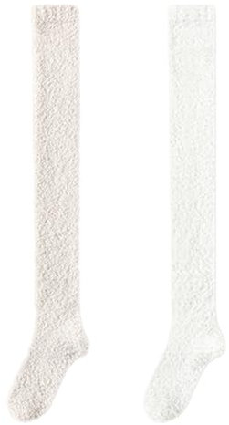 Damen Overknees Strümpfe Winter Kniestrümpfe Coral Fleece Thigh Highs Thermo Lange Socken Dicke Kniesocken Mädchen Knee High Socks Warm Flauschige Wintersocken Damen-Kniestrümpfe Kuschelsocken