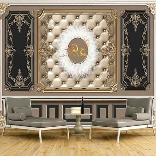 XLMING Geometría De Corte De Escayola Ciervo Dorado 3D Papel Pintado Decorativo Comedor Estudio Salón Dormitorio Pared Sofá TV Pared-400cm×280cm