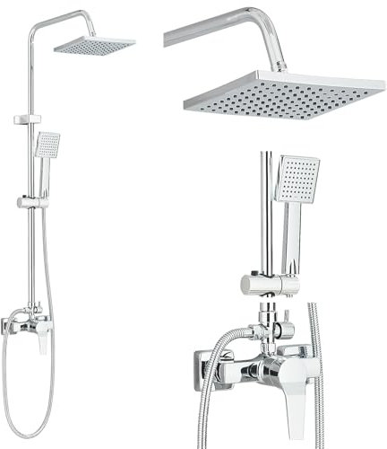 Cesinkin Colonne de Douche avec Mitigeur Monocommande Chromé Réglable en Hauteur Colonne Douche Ensemble de Douche Acier Inoxydable avec Douchette Salle de Bain