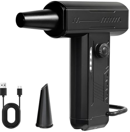 Drankin Compressed Air Duster, 4 Gear Adjustable180000RPM Super Power Electric Air Dusters Rechargeable Cordless Air Blower with LED Light for Keyboard, Car (Black)