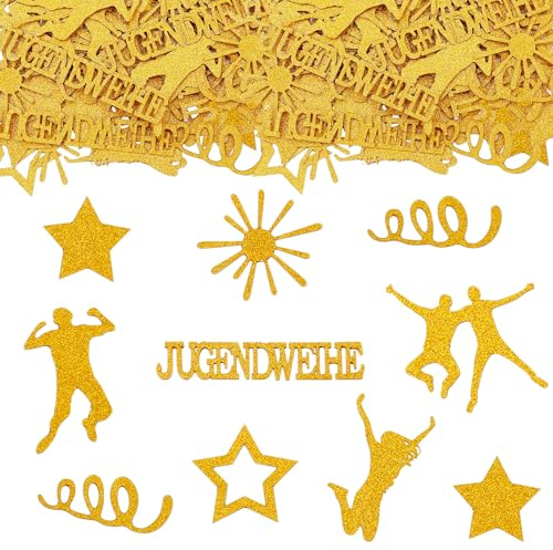 GoldRock Doppelseitiger Glitzer Jugendweihe Deko Konfetti Groß 2,2-6,5 cm, Deko Jugendweihe Junge Mädchen, 100 Stück Streudeko Tischdeko Jugendweihe Geschenke Gold, Konfirmation Jugendfeier Konfetti