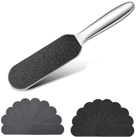 Wjelet Lot de 20 limes à callosités avec 20 papiers abrasifs de rechange, lime double face pour pieds humides et secs, en acier inoxydable pour peaux souples et soignées