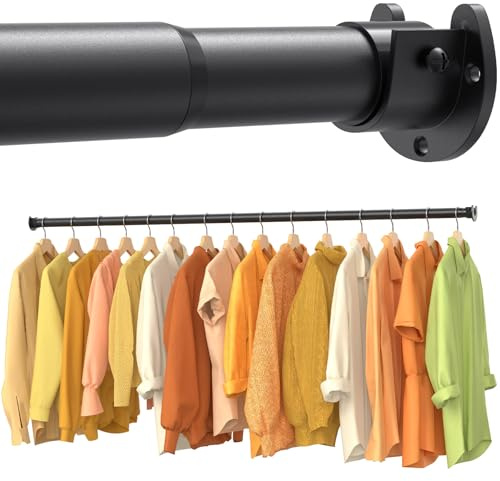 Closet Rods for Hanging Clothes, 17-84 Inch No-Cut Stepless Adjustable Closet Rod, 1.3 Inch Heavy Duty Metal Closet Hanging Rod with Brackets, Black Closet Bar for Closet, Laundry Room, RV, Wardrobes