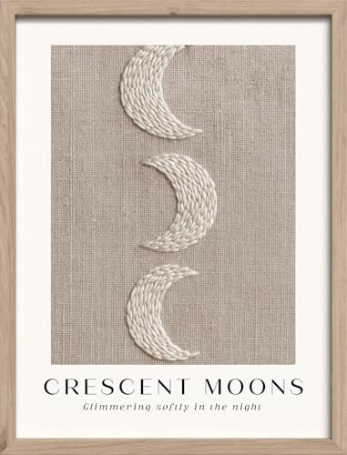 STYLER Bild Moons 30 x 40 cm med träram – boho månfas motiv – Japandi Boho väggbild beige natur