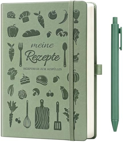 Rezeptbuch zum Selberschreiben A5,Kochbuch Selbst Schreiben (Armeegrün) | Rezepte Buch zum Ausfüllen, Leeres Kochbuch mit Register & Inhaltsverzeichnis, DIY Kochbuch für Dich Oder als Geschenk