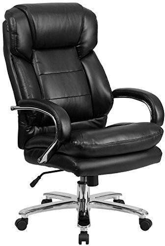 Flash Furniture Hercules Serie LeatherSoft Drehstuhl Bürostuhl mit Schlaufenarmen, Ergonomischer Hochlehner Chefsessel mit gepolsterter Sitzfläche und Armlehnen, Schwarz