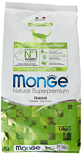 Monge Natural Superpremium Adult Rabbit, Nassfutter für Erwachsene Katzen (Nassfutter aus Kaninchen, reich an Ballaststoffen, ohne Farb- und Konservierungsstoffe, Katzenfutter, 1,5 kg)