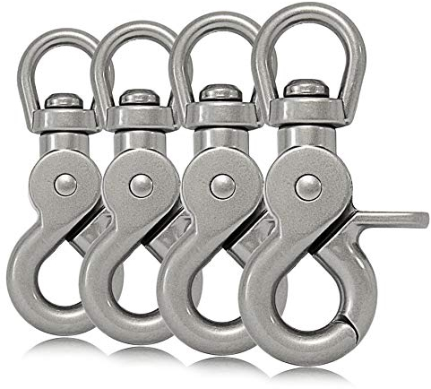 4X Mosquetón de Tijera con articulación giratoria, Acero aleado,61mm de Longitud