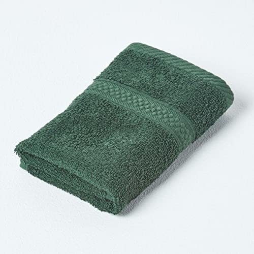 HOMESCAPES Dark Green Turkish Cotton Face Cloth Flannel Super Soft Thick & Absorbent 500 GSM Towel Heavy Weight for everyday Luxury