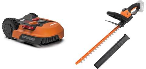 WORX - Tondeuse Robot connectée sans Fil LANDROID - WR142E - jusqu'à 700m² + Taille-Haies sans Fil WG261E.9 (livré sans Batterie ni Chargeur)