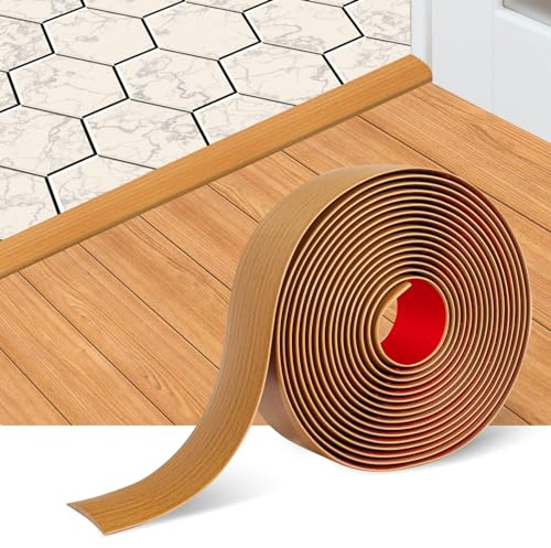 Floor Transition Strip Self Adhesive Floor Cover Strips Laminate 2 Wide Vinyl Flat Divider Transitions Elegant Wood Grain Design (5cm, 20Ft, Light Brown)