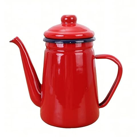 Caffettiera smaltata da 1,1 l, bollitore per tè a mano portatile, fornello a induzione a gas, smaltato universale, bollitore vintage bollitore per acqua teiera (rosso)