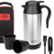 HEYNER® Reisewasserkocher 12V Auto elektr. Wasserkocher Reise Edelstahl Elektrisch Warmhaltefunktion 700ml Heizbecher I Auslaufsicher Tragbar I inkl. Tasche + 2 Becher