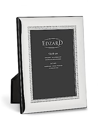 EDZARD Bilderrahmen Turin (13x18 cm), edel versilbert, anlaufgeschützt, Perlenrand, 2 Aufhänger, Fotorahmen, Silberrahmen im Hoch- und Querformat