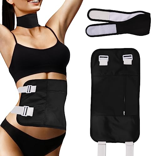 2 Stück Rizinusöl Packung Wickel, Wiederverwendbar Rizinusöl-Packungs-Kit zur Bauch- und Nackenentspannung Verstellbar Auslaufsicher Massagegürtel Rizinusöl mit Magischem Kleber (Schwarz)