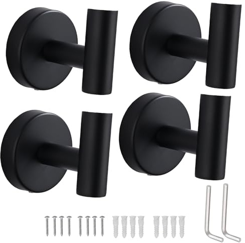 zzmikiteck Robe Hook Handtuchhaken ，SUS 304 Edelstahl Wandhaken für Bad Küche, Schraube in Metall Kleiderhaken Wand montiert Bad Handtuchhaken（4 Schwarz