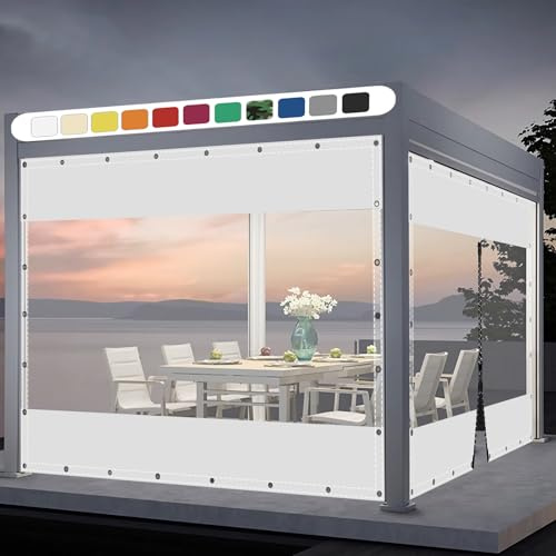 SDLLG Telone trasparente per gazebo da giardino con occhielli, in PVC, antivento, 0,5 mm, impermeabile, per esterni, garage, terrazze, giardino, balcone, 1 x 6,8 m (A x L), bianco
