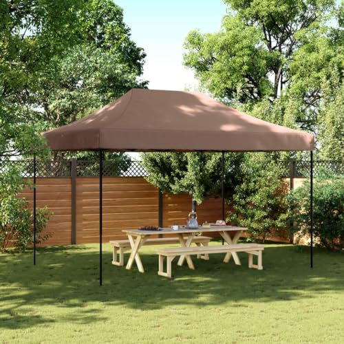 Homgoday Tente de Réception Pliable Escamotable Marron 410x279x315 cm, Tonnelle de Jardin Belvédère, Gazebo Pavillon de Extérieur, Chapiteau pour Camping, Fête, Barbecue