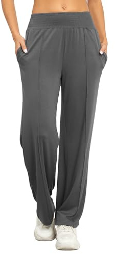 Famulily Womens Trousers Elasticated Waist Casual Wide Leg Joggers Palazzo Soft Lounge Pants with Pockets (XXL, Dark Grey)