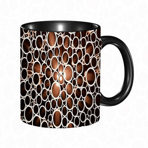EKLMPS Coffee Mugs,11oz Ceramic Mugs, Funny Gifts for Women, Birthday Present,Christmas,Funny Mugs for Men,Copper decor, copper round tubes 3D style display industrial theme circles, cinnamon dark bro