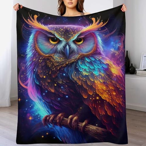 AAPZY Premium Tagesdecke | Bettüberwurf Wohndecke Weiche Flannel Nebula Eule Decke Sofadecke Mit 3D Muster Vier Jahreszeiten Wohndecke Für Bett/Couch （130×150cm）