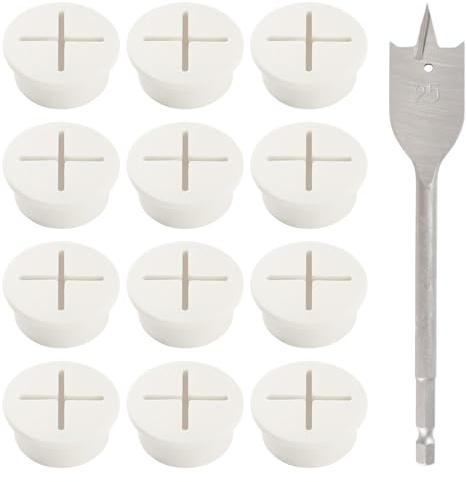 Lyeteung 12 Piezas 25mm Pasacables Escritorio, Pasacables de Silicona Flexible, Ojales de Escritorio, Tapa Pasacables Mesa Oficina, con Taladro, para Oficina, Muebles, Escritorio, Blanco