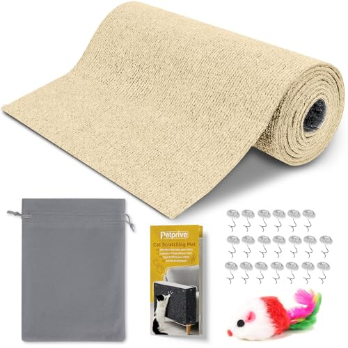 Petprive Tappeto Tiragraffi per Gatti Grandi e Piccolo 300x40cm XL Autoadesivo, Marrone, Protezione Divano e Mobili con Giocattolo - Tiragraffi Per Gatti Adulti Xxl - Protezione Divano Graffi