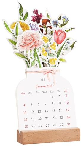 2026 Creative Flower Desk Calendar, Vase Shaped New Year Monthly Calendar Planner 3.9 x 9.4