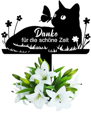 Wondramble Grabstein Katze für Draußen,grabschmuck Katze wetterfest,gartenstecker,gedenktafel,Edelstahl grabstecker 25cm