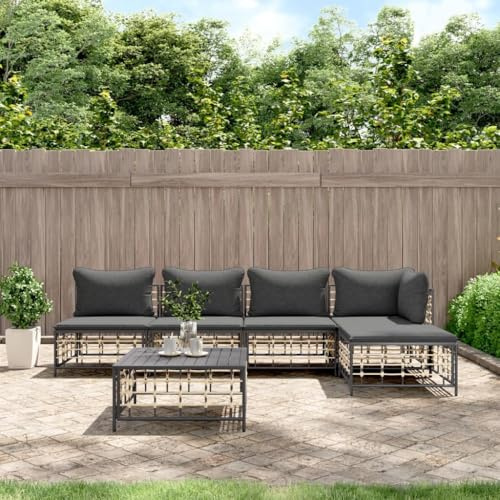 WEMYUFURN Garten-Lounge-Set aus wetterfestem Poly Rattan mit Stahlrahmen und gepolsterten Kissen für Terrasse, Außenbereich | Modulares Design, stabile Tischplatte, hoher Sitzkomfort,