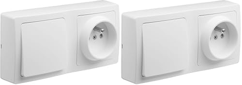 DEBFLEX - Blok - Interrupteur Va-et-vient + Prise de Courant 2P+T - Duo Complet pour Rénovation - Facile à Installer - Pose en Saillie à l'Horizontale Ou Verticale - Blanc - 140 x 70 x 39,6 mm