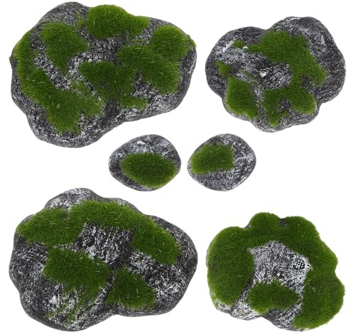 FIXOSHEE Set di 6 Pietre di Muschio Artificiale Grigio Resistenti e Impermeabili per Decorazioni Casa e Giardino, Pietre da Giardino delle Fate per Paesaggi, Centrotavola e Artigianato