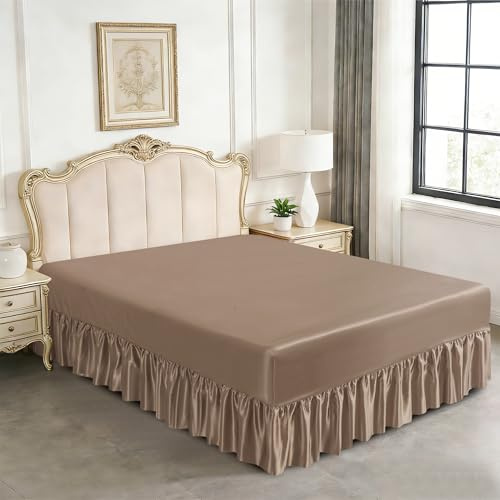 Luxury Satin Valance Sheet | Smooth Satin Bedsheet with Bed Skirt | Deep Fitted Mattress Cover | Hotel-Style Bed Base Cover | Single, Double, King & Super King (MINK, DOUBLE)