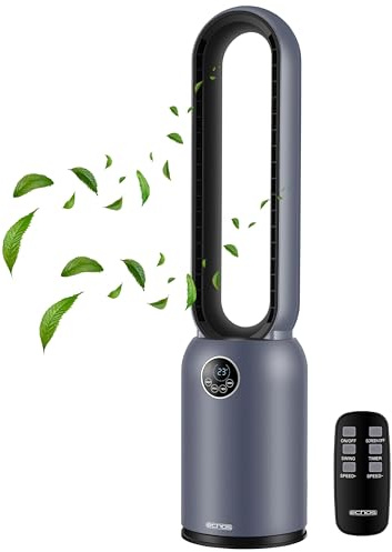 Echos Ventilatore a torre molto silenzioso, a risparmio energetico, con telecomando, con raffreddamento, oscillante, timer da 24 ore, con flusso d'aria elevato, purificatore d'aria con filtro Hepa