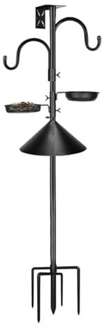 Xinsheinelry Metal Bird Feeding Setup with Wooden Roof Cover and Firm Ground Mounting Base Permanent Iron Bird Feeder Stand