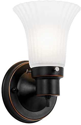 Design House Village Traditional 1-Light Indoor Dimmable Wall Sconce, Frosted Flute Glass, Twist On/Off Switch, Bathroom Bedroom Hallway, Oil-Rubbed Bronze, 8.25 in H x 5.1 in W, Uses 60W Bulb, 505115
