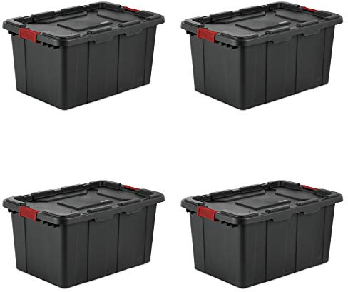 Sterilite 4-Pack Industrial Tote, Plastic Storage Bins with Lids, 27 Gallon, Black - Heavy-Duty Organizing Containers for Closet, Bathroom, and Office