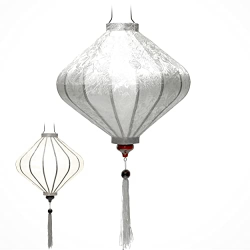 Lampion Asiatisch Hoi an Seide weiß T – Ø 35 cm – Handwerkskunst aus Vietnam (REF. T20-B)