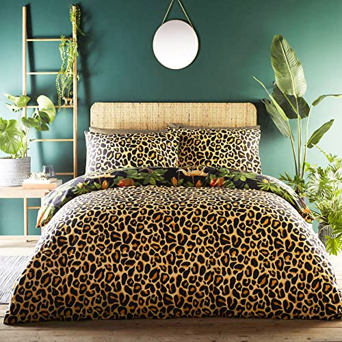 ® Parure de lit avec housse de couette et taies d'oreillers imprimées léopard réversibles (Taille simple)
