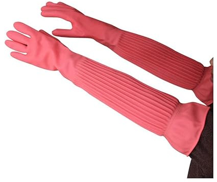 BGGIWY 58 cm Gummihandschuhe Geschirrspülen Haushalt Scrubbe Wiederholbare Küche Wasserdichte lange wiederverwendbare Reinigungshandschuhe aus Latex