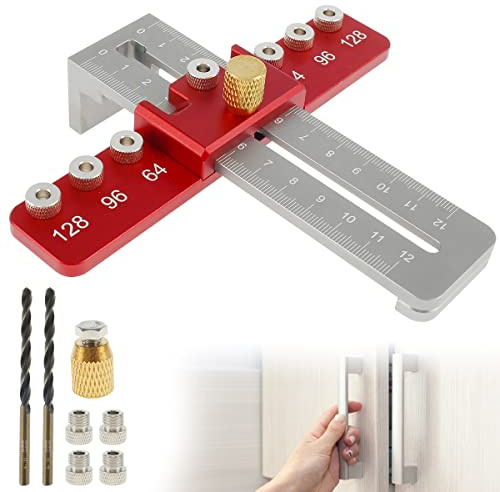 Cabinet Hardware Jig, Aluminium Alloy Mounting Template Drill Guide, Adjustable Drill Guide Template Tool Portable Drawer Pull Jigs Punch Locator for Door Drawer Handles and Pulls (1)