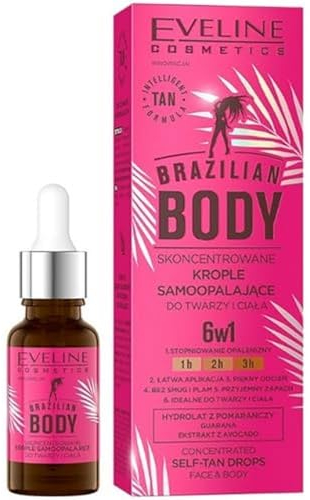 Eveline Cosmetics Brazilian Body Selbstbräunungs-Tropfen mit IntelligentTanFormula - Natürlicher Glow & Sonnenschutz