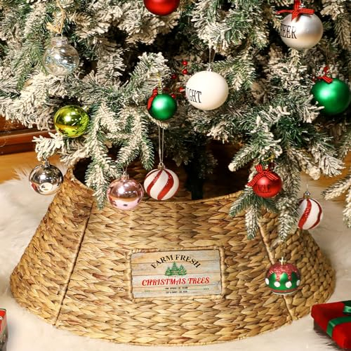 Soaoo Rattan-Weihnachtsbaum-Halsband für künstliche Bäume, rustikaler Bauernhaus-Weihnachtsbaumkastenständer, 68,6 cm, Weihnachtsbaumkorb, handgefertigt, Weihnachtsbaum-Abdeckung, Basis-Heimdekoration