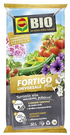 COMPO BIO FORTIGO Plus Terriccio Universale, Per Piante in Vaso e in Piena Terra, Consentito in Agricoltura Biologica, 50 L